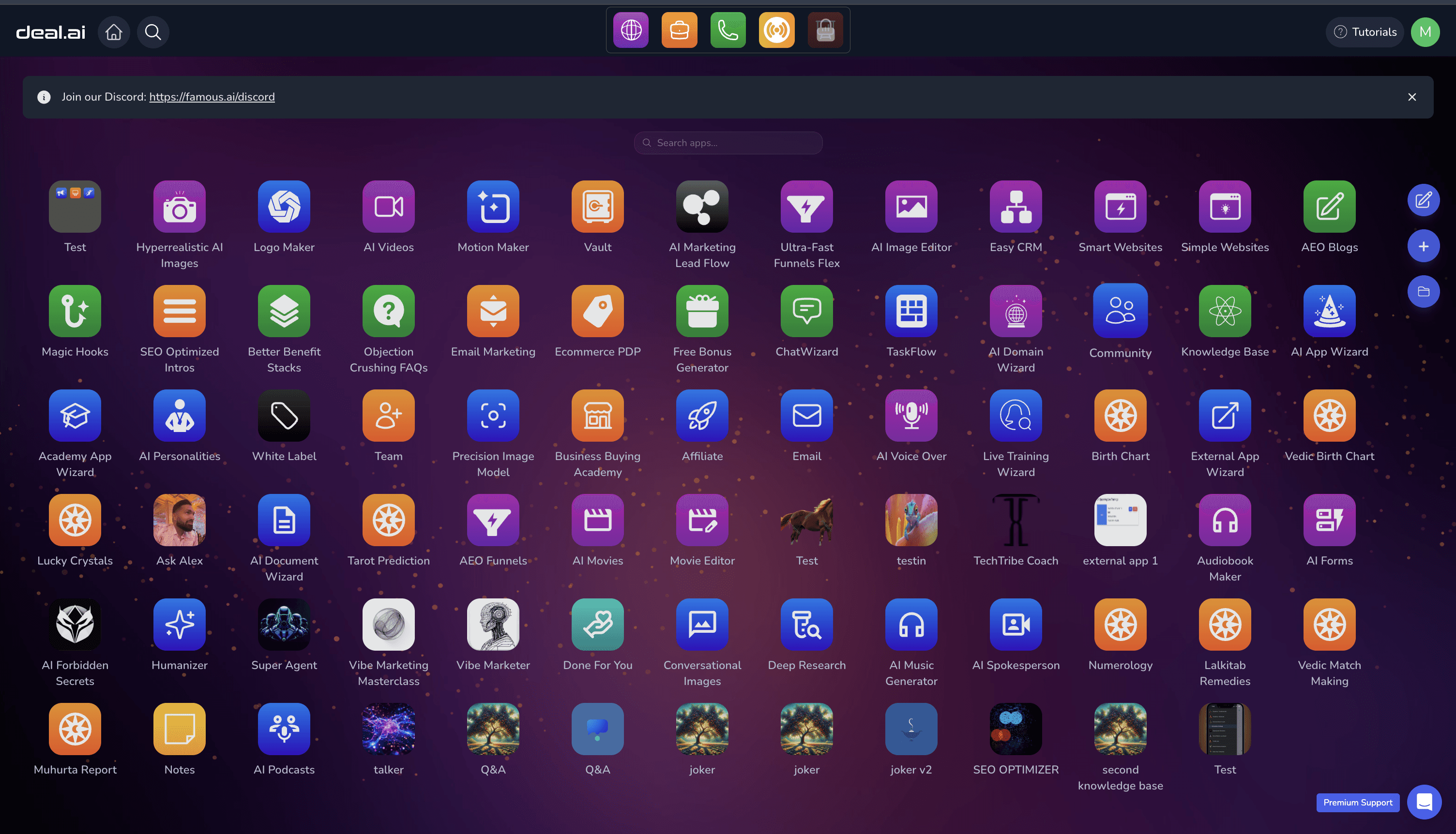 deal.ai dashboard listing the platform's AI applications