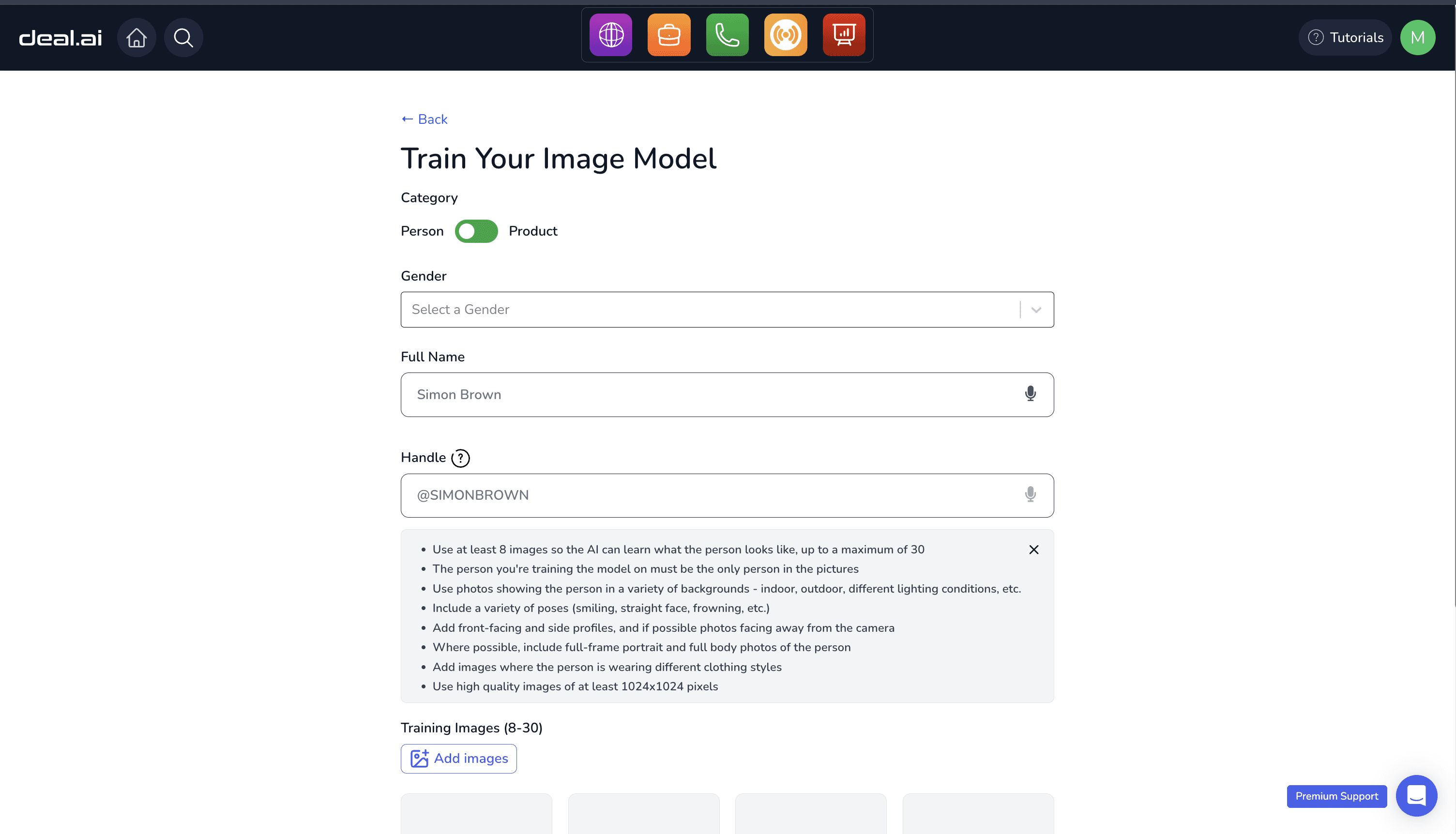 Precision Image Model training screen with an uploaded image set