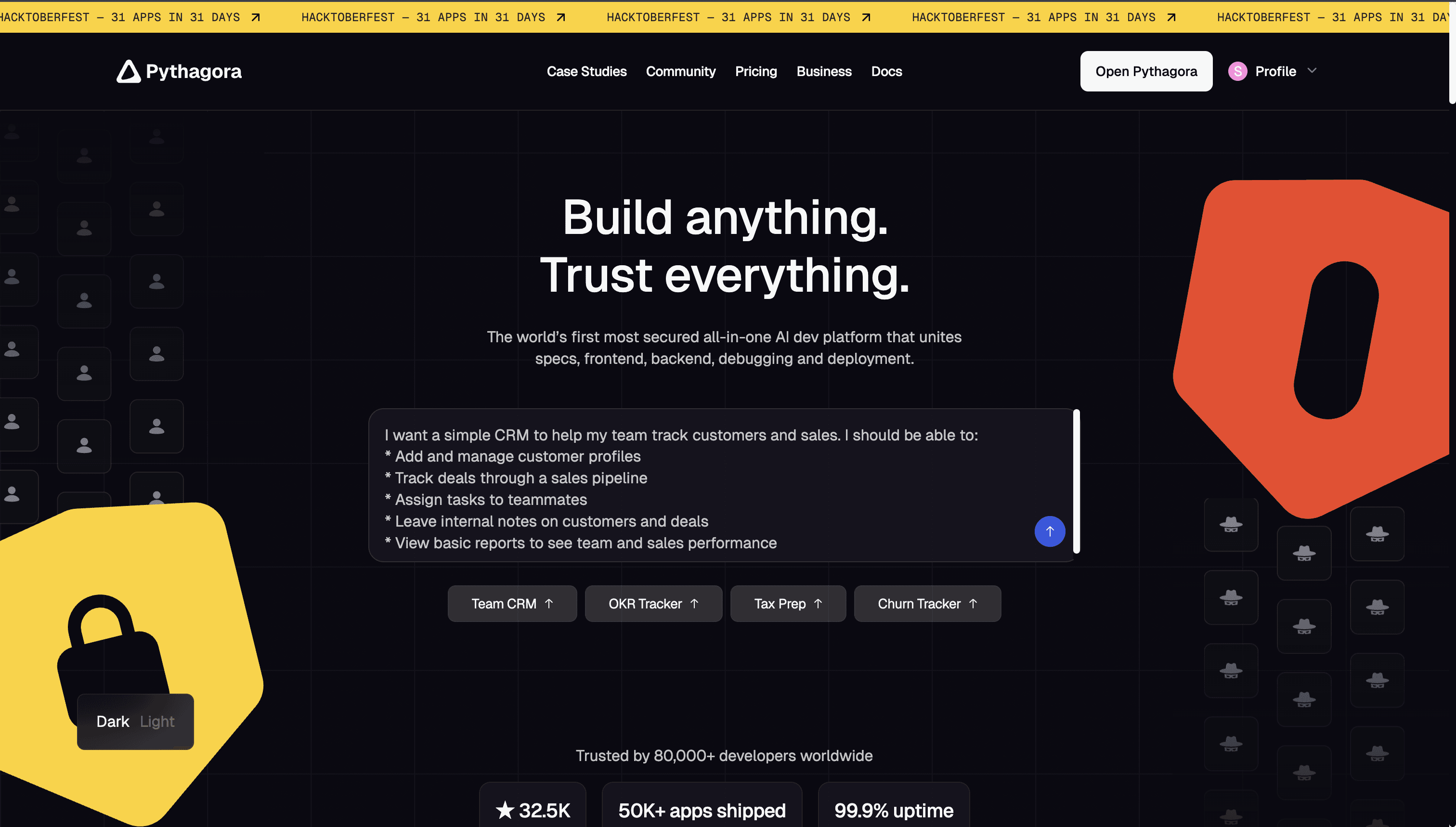 pythagora.ai landing page: the world's first all-in-one AI development platform