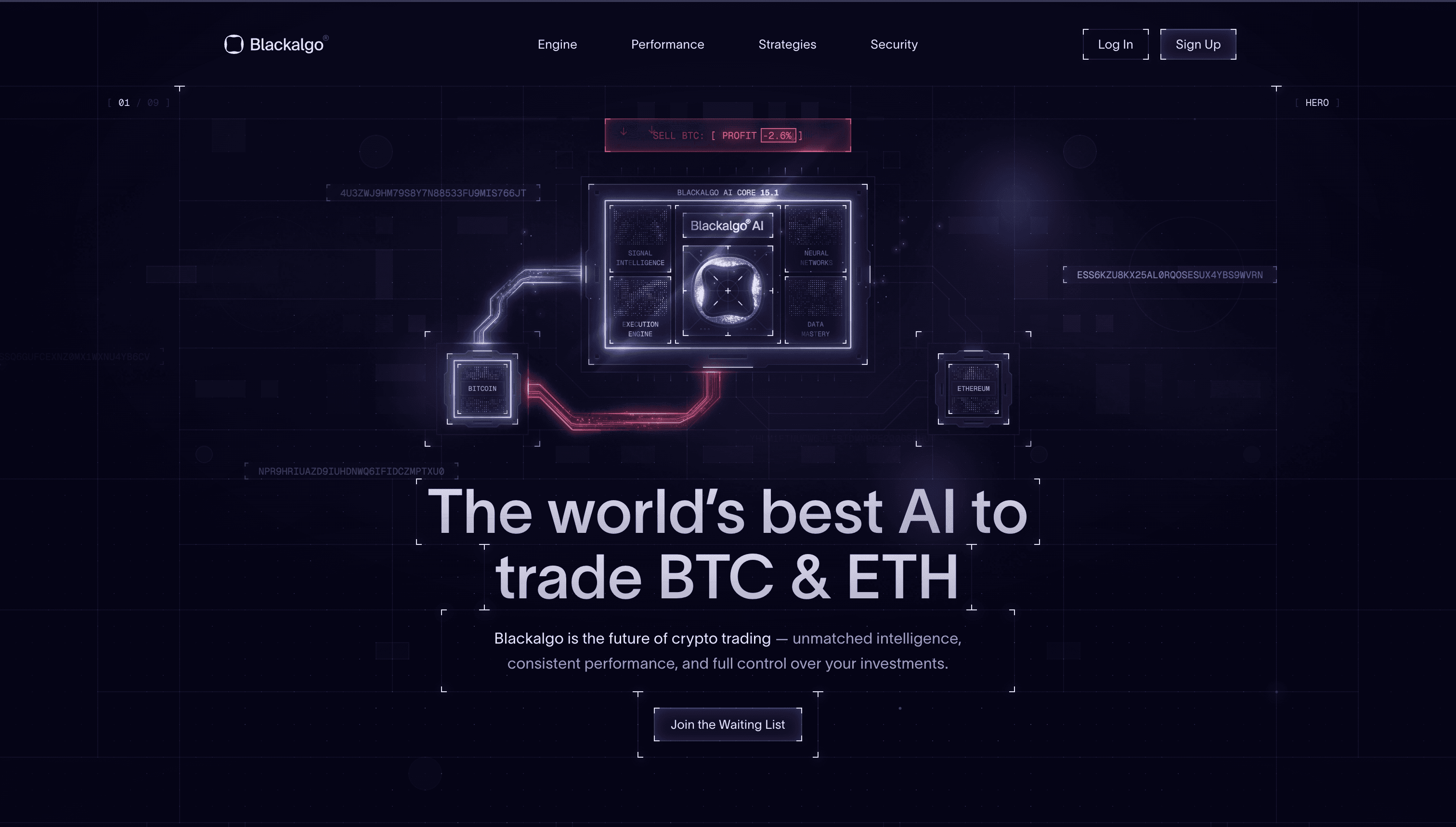 Blackalgo homepage: intelligent trading for the crypto elite