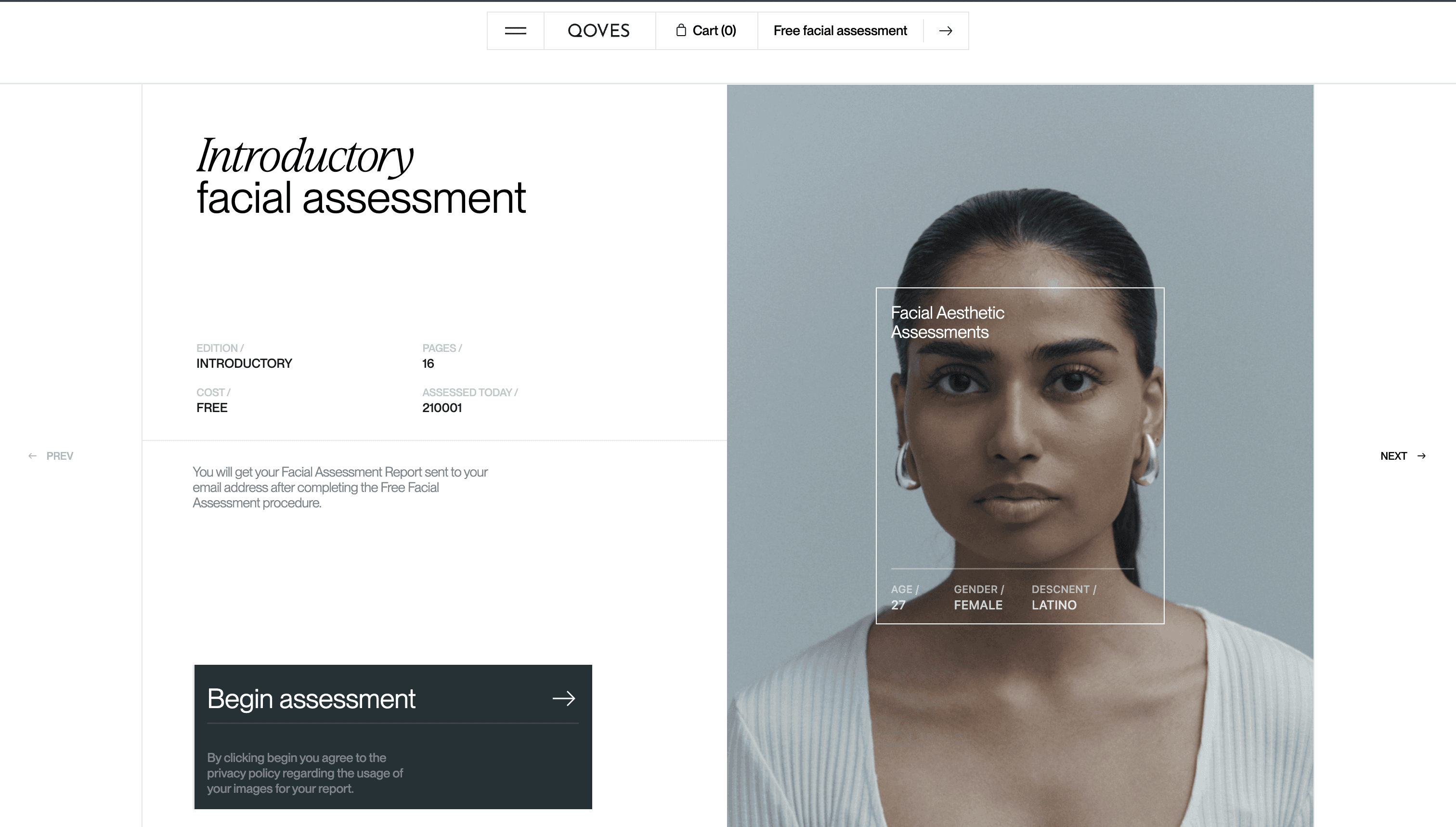 Qoves assessment start screen